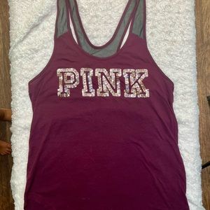 Original Victoria’s Secret PINK mesh tank top in maroon with sequin lettering